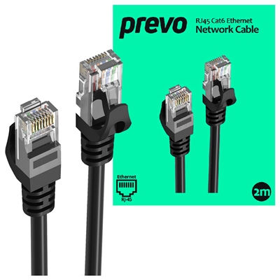 Prevo CAT6-BLK-2M Network Cable Rj45 M To Rj45 M Cat6 2M Black Oxygen Free Coppe