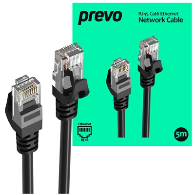 Prevo CAT6-BLK-5M Network Cable Rj45 M To Rj45 M Cat6 5M Black Oxygen Free Coppe