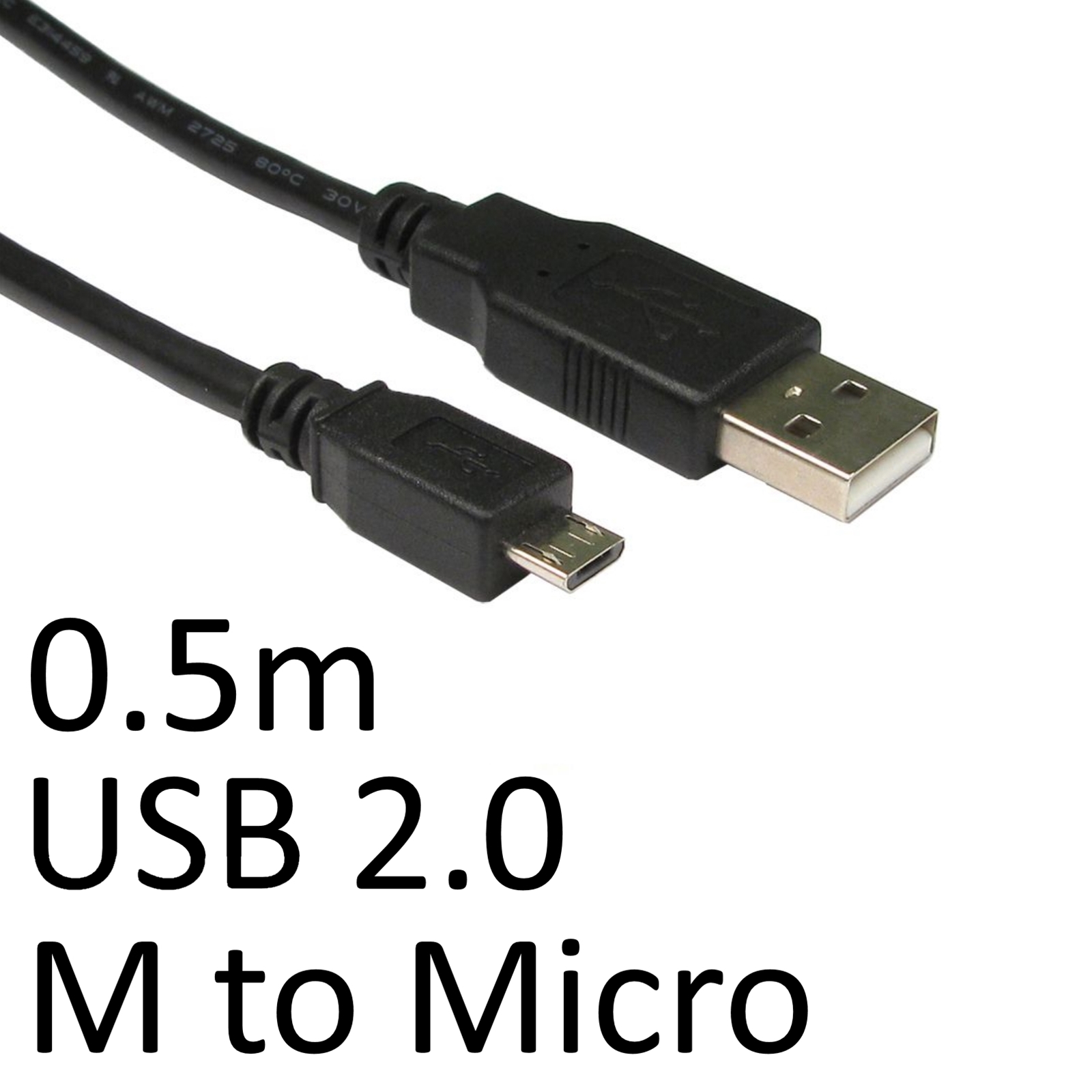 (image for) USB 2.0 A (M) to USB 2.0 Micro B (M) 0.5m Black OEM Data Cable