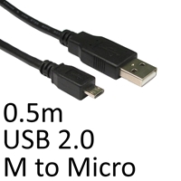 USB 2.0 A (M) to USB 2.0 Micro B (M) 0.5m Black OEM Data Cable