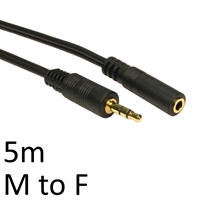 3.5mm (M) Stereo Plug to 3.5mm (F) Stereo Socket 5m Black OEM Cable