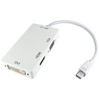 Mini DisplayPort (M) to HDMI (F) / DVI-D (F) / VGA (F) White OEM Converter Adapter