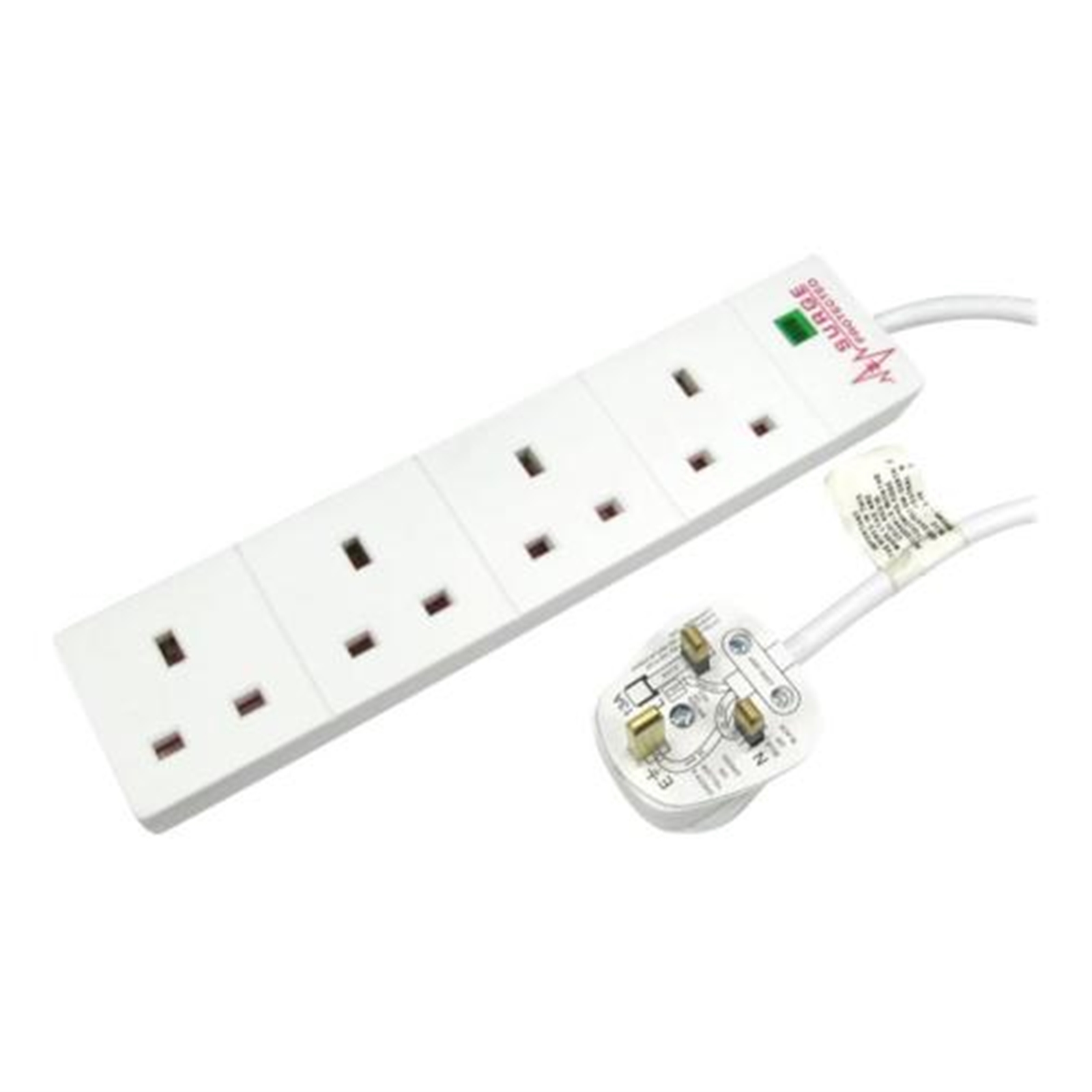 (image for) 5m 4 Gang Surge Protected LED Indicator UK Mains Extension - White