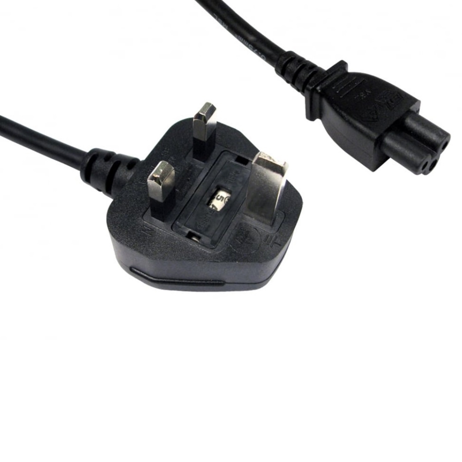 (image for) 1.8m UK 3 Pin Plug To IEC C5 (Clover) 5 Amp Fuse Mains Extension Cable - Black