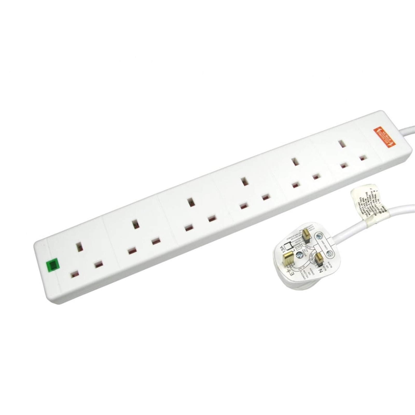 (image for) 5m 6 Gang Surge Protected LED Indicator UK Mains Extension - White