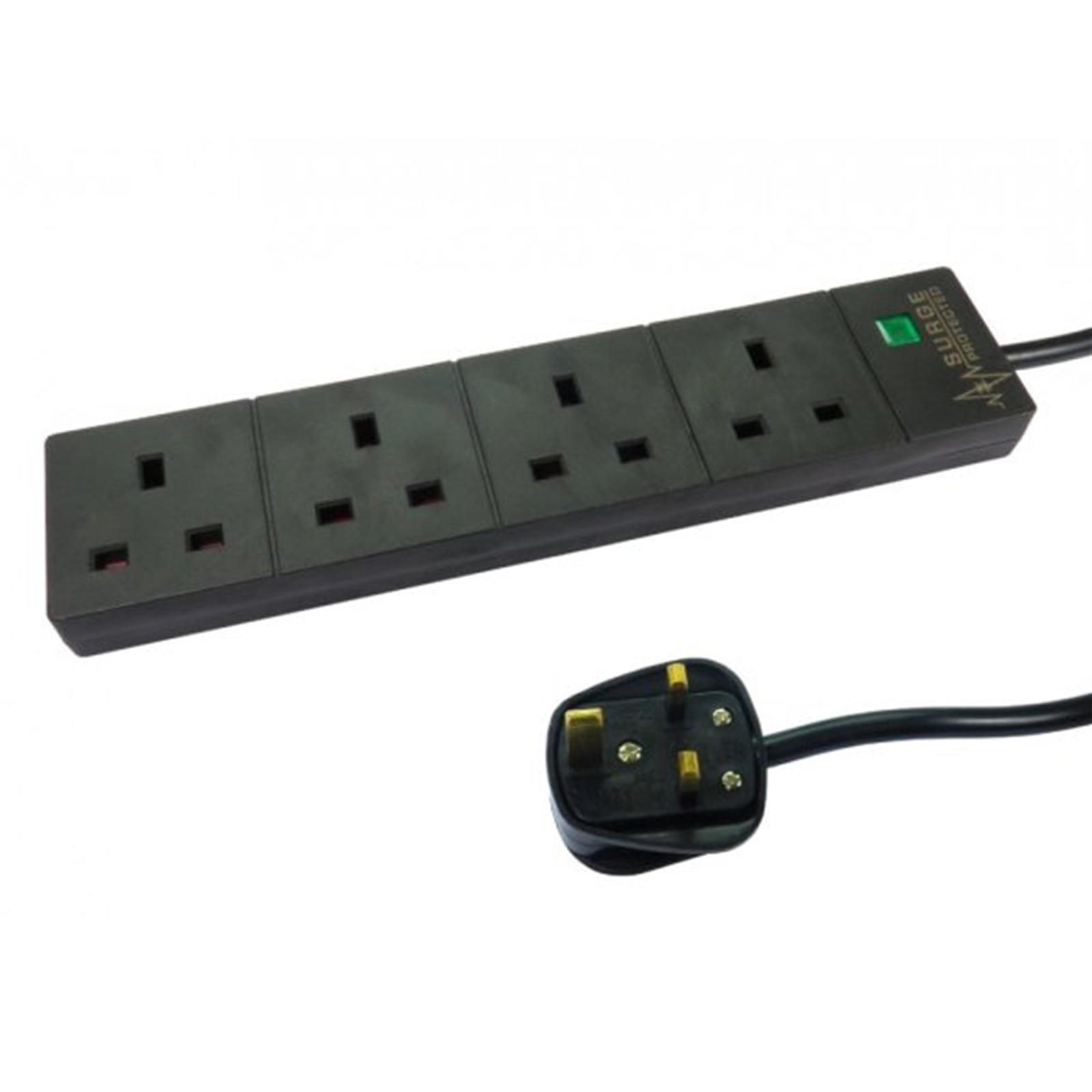 (image for) 2m 4 Gang Surge Protected LED Indicator UK Mains Extension - Black