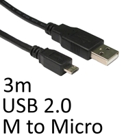 USB 2.0 A (M) to USB 2.0 Micro B (M) 3m Black OEM Data Cable