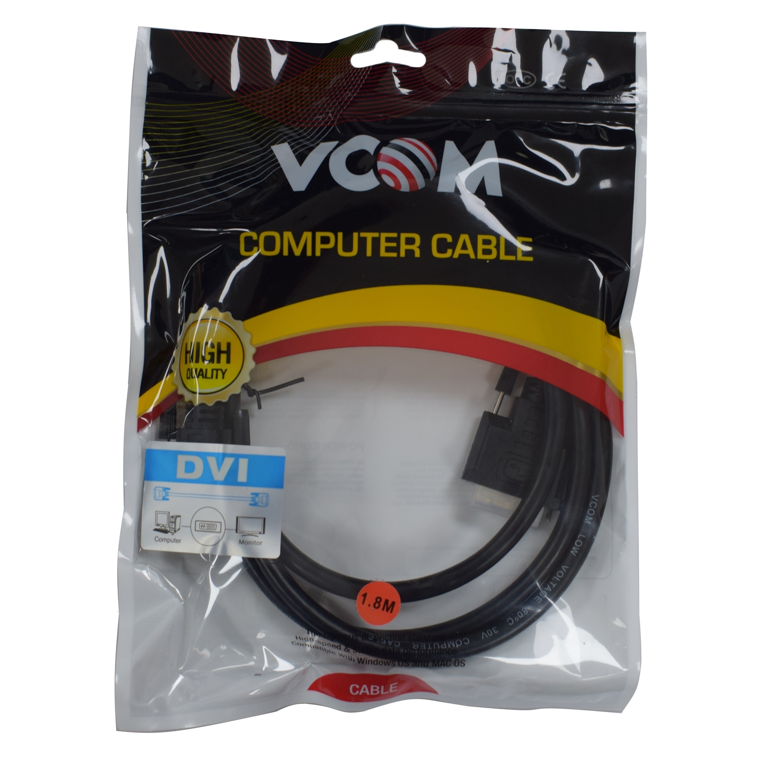 (image for) VCOM DVI-D (M) to DVI-D (M) 1.8m Black Retail Packaged Display Cable