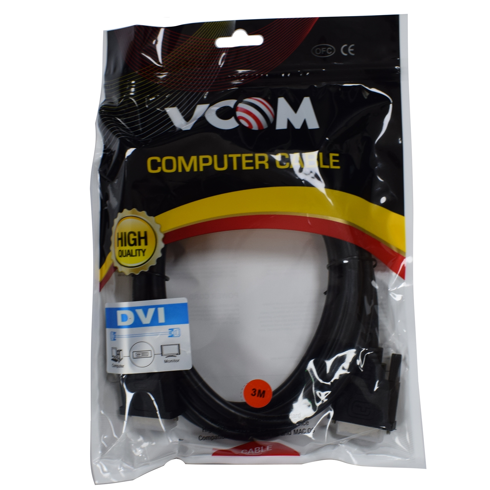 (image for) VCOM DVI-D (M) to DVI-D (M) 3m Black Retail Packaged Display Cable