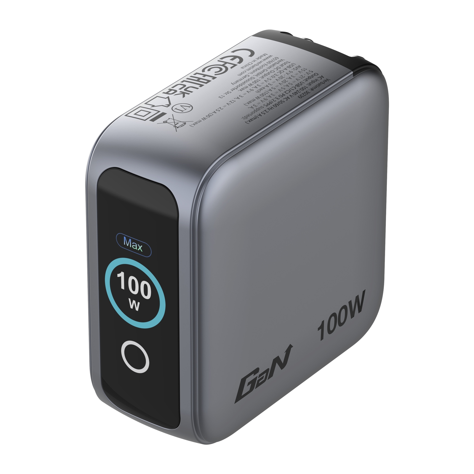 Verbatim Mini GaN Charger 100W With Display, 100W 3-Port + 100W USB-C to USB-C Cable