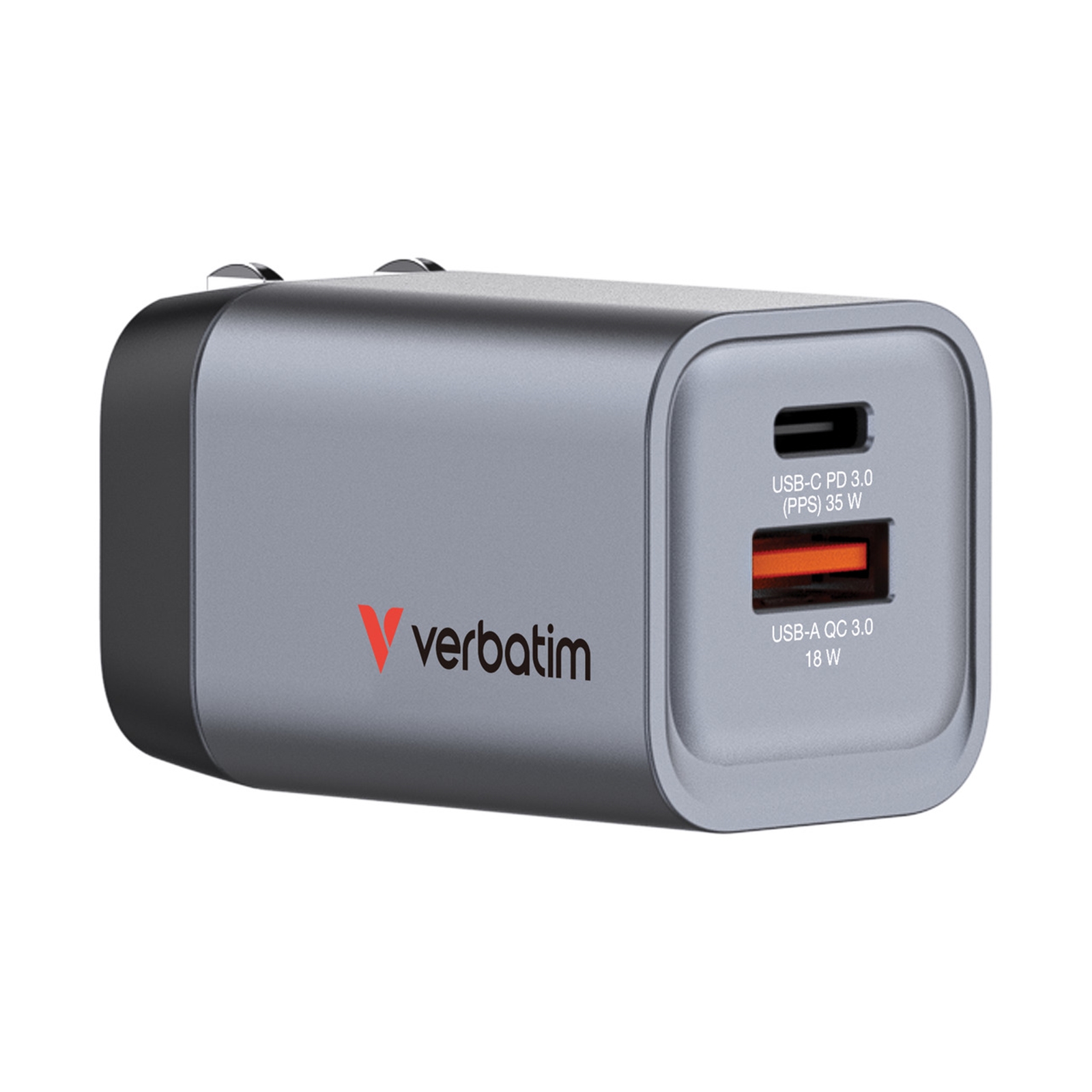 (image for) Verbatim (32200) GNC-35 GaN Charger 35W with 1 x USB-C PD 35W / 1 x USB-A QC 3.0 (EU/UK/US)