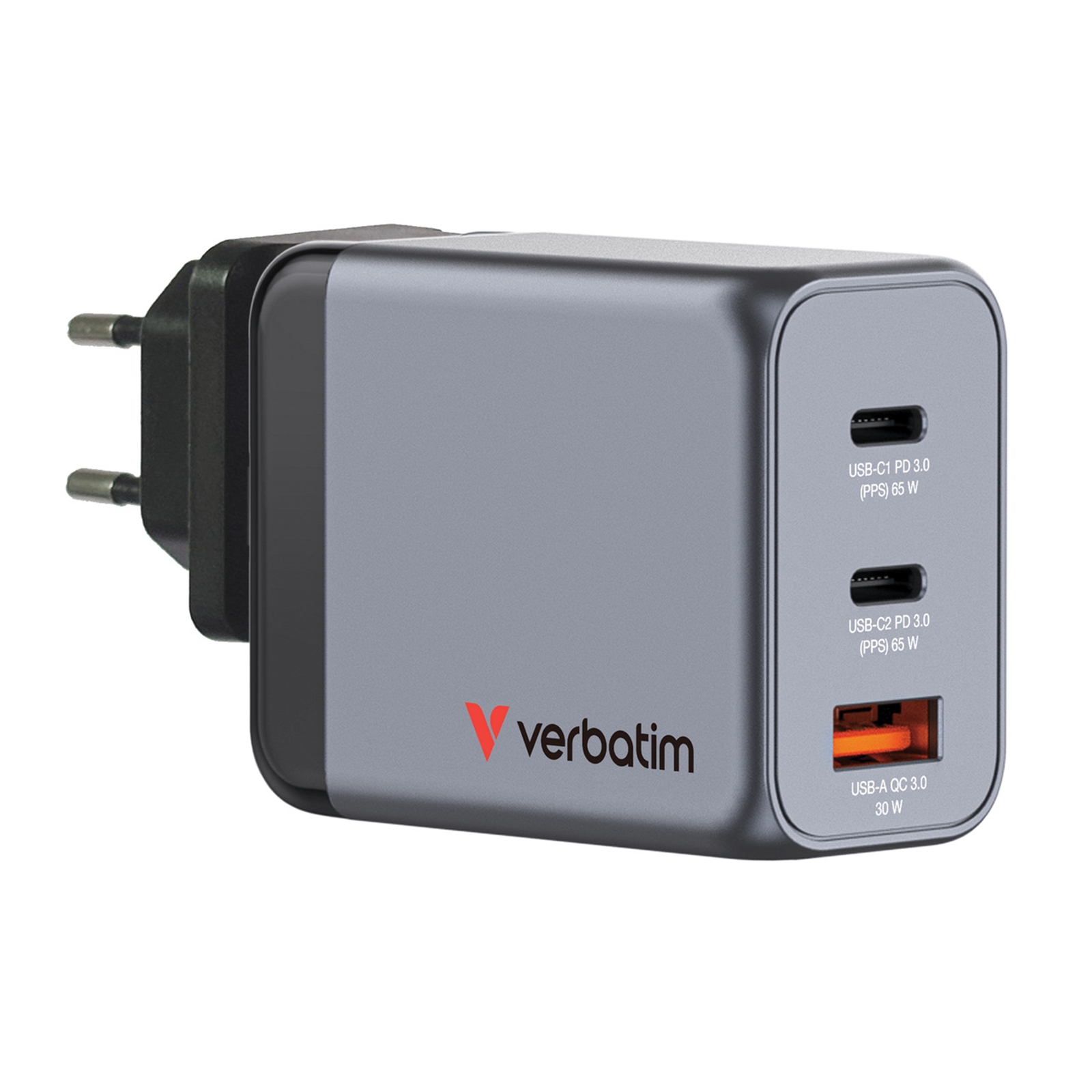 (image for) Verbatim (32201) GNC-65 GaN Charger 65W with 2 x USB-C PD 65W / 1 x USB-A QC 3.0 (EU/UK/US)