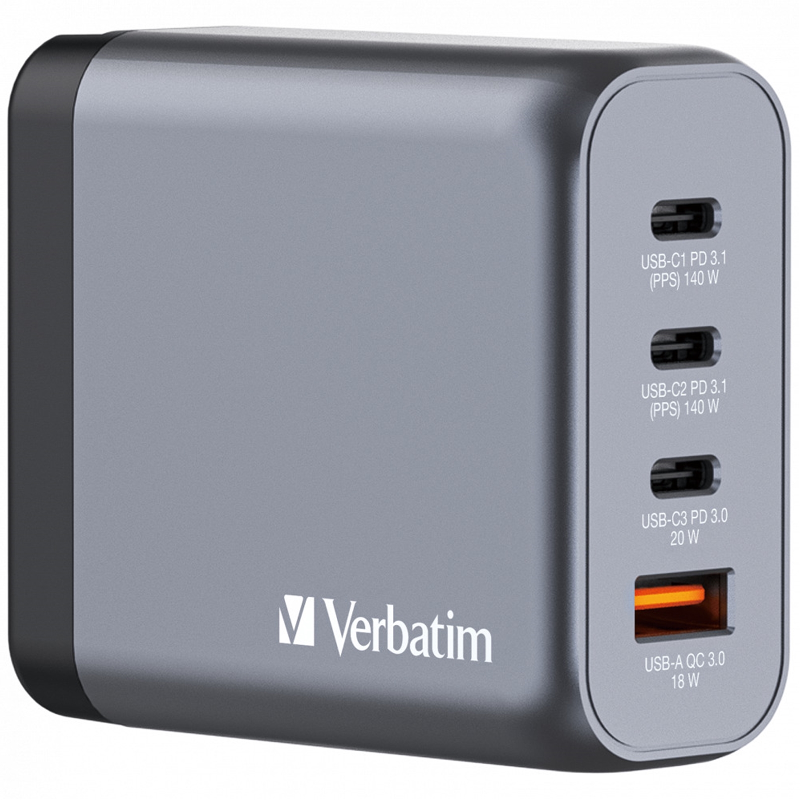 (image for) Verbatim (32203) GNC-140 GaN Charger 140W with 2 x USB-C PD 140W / 1 x USB-C PD 20W / 1 x USB-A QC 3.0 (EU/UK/US)