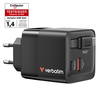 Verbatim (32217) Gan Wall Charger 65w 2 Port With Retractable Cable 32217 - Tgt01