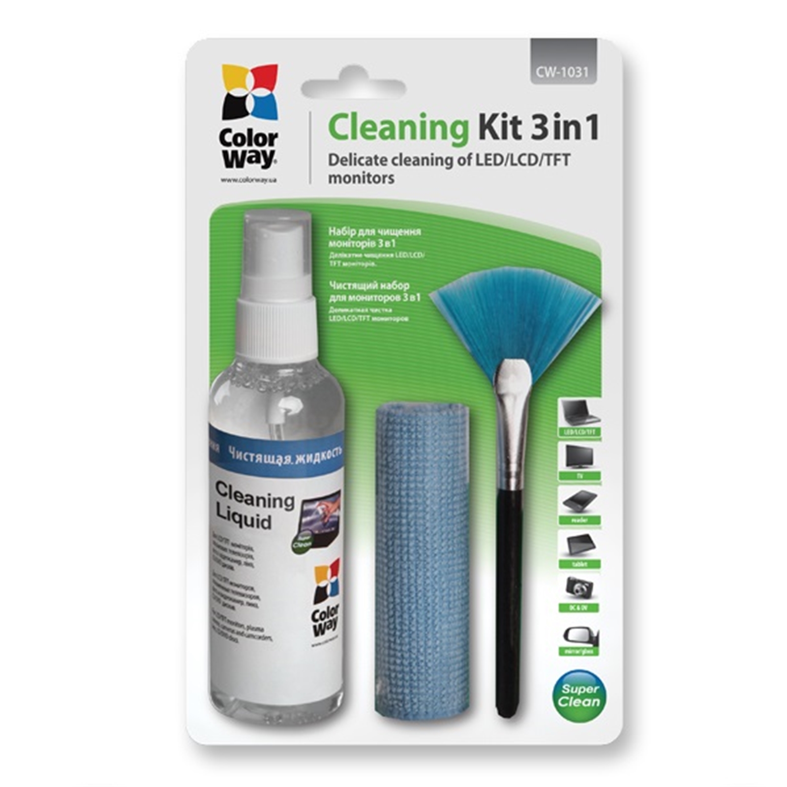 (image for) Colorway Multipurpose 3 in 1 Cleaner Set with Microfiber Cloth for Screen and Monitor