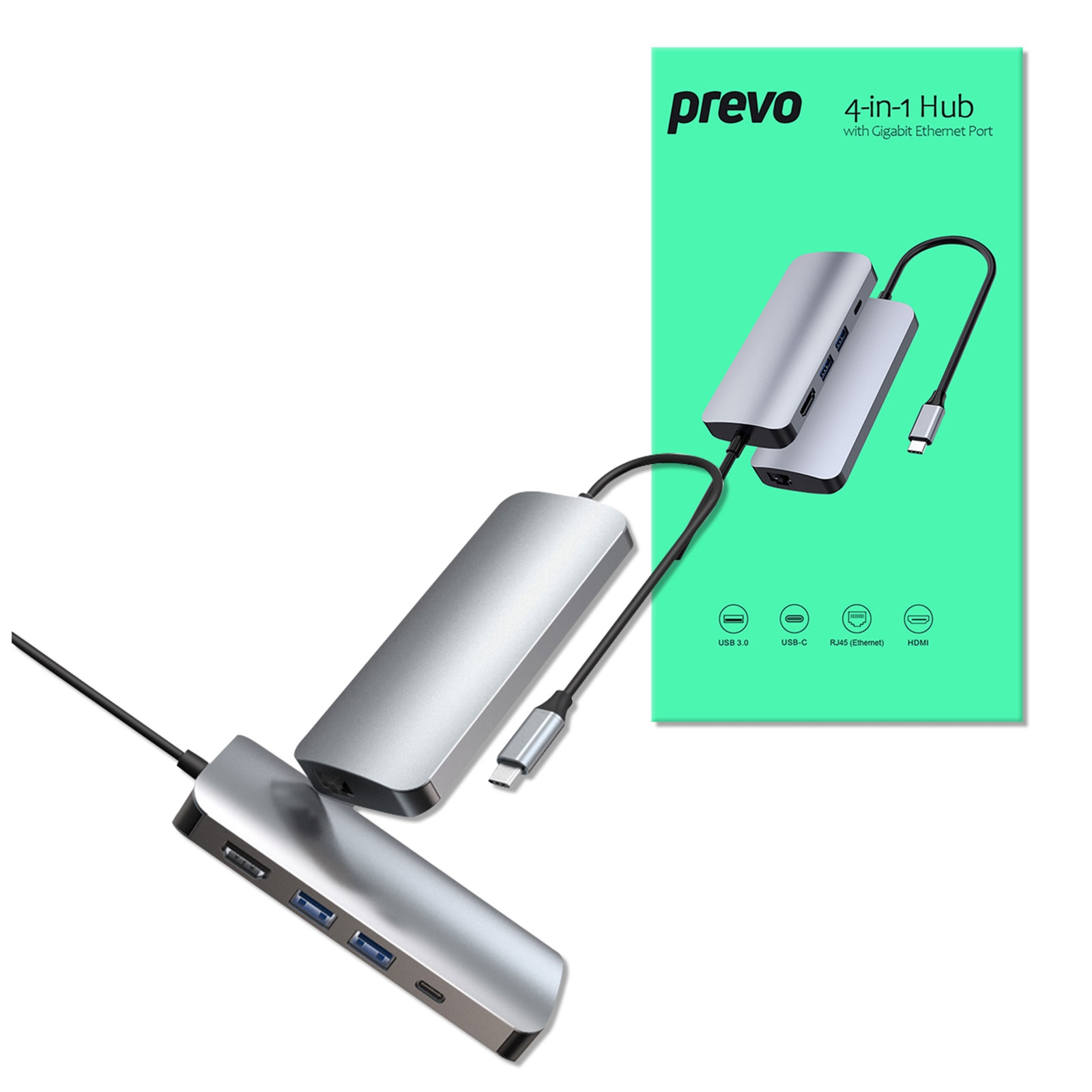 (image for) Prevo C501R 4-In-1 USB-C Networking Hub Docking Station with RJ-45 Gigabit Ethernet, 60W Passthrough, USB-A USB 3.0, 4K HDMI for PC, Laptop, Tablet - Windows & Mac iOS Compatible