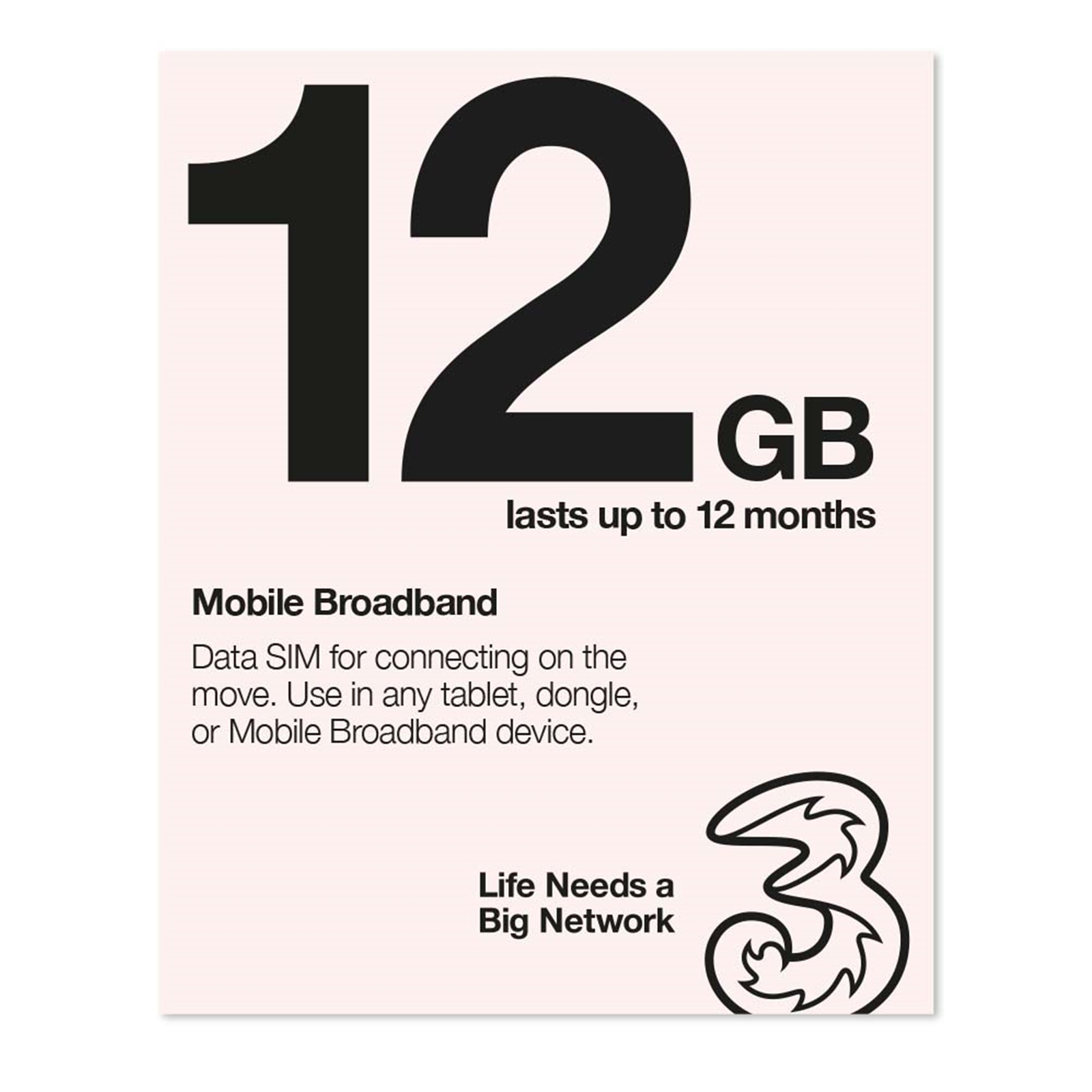 (image for) Three 3G 4G & 5G-Ready 12GB Prepaid Mobile Broadband Trio SIM Card