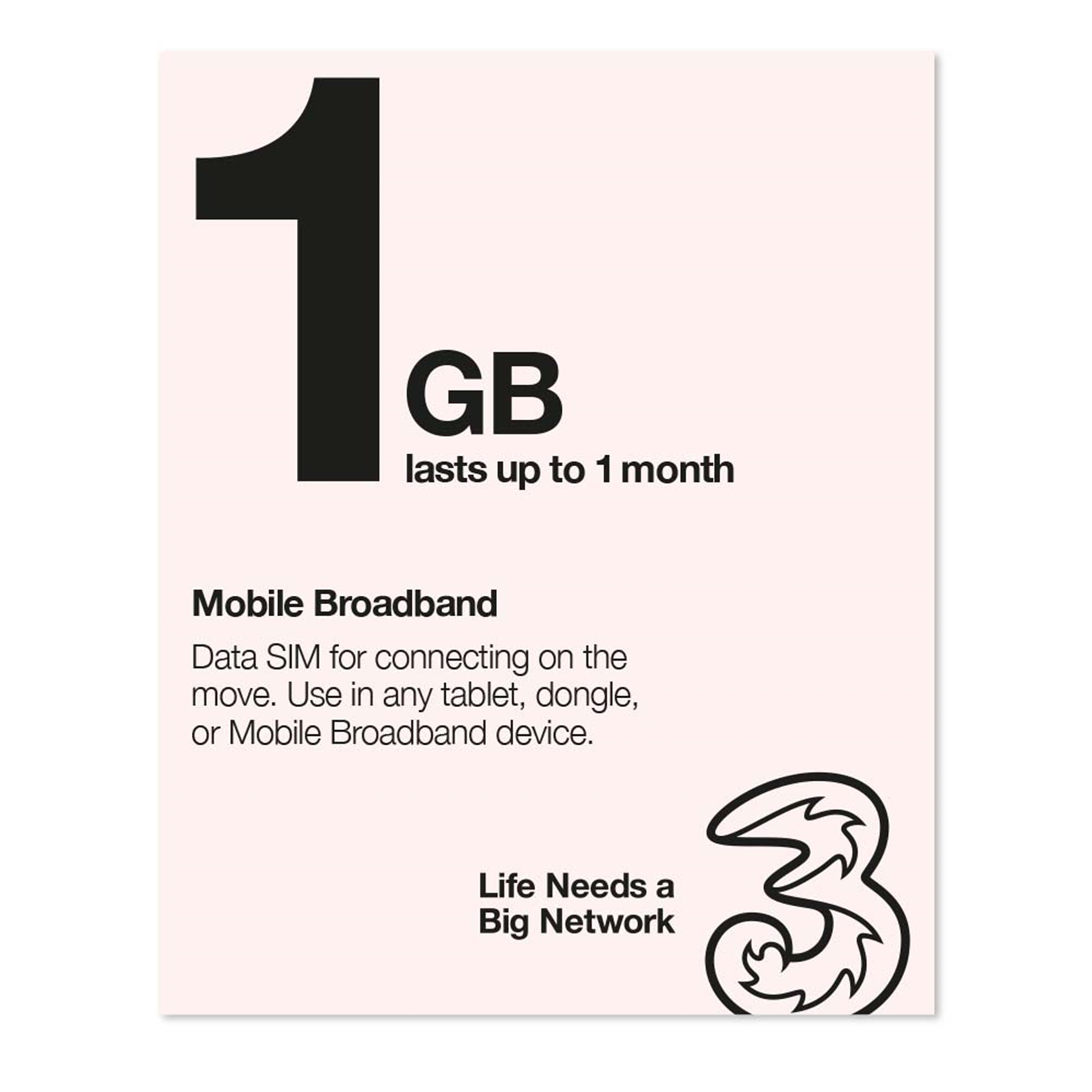 (image for) Three 3G 4G & 5G-Ready 1GB Prepaid Mobile Broadband Trio SIM Card