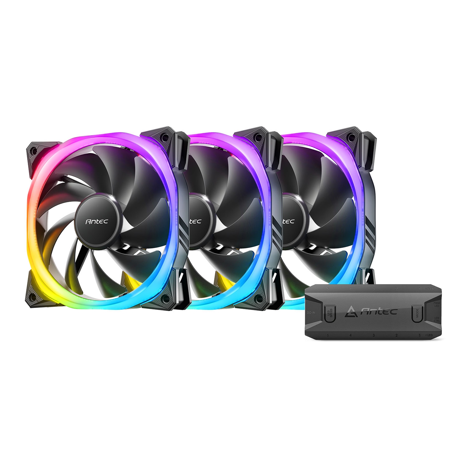 (image for) Antec Fusion 120mm ARGB 3 Fan Pack, Black, 3x120mm ARGB Fans, Upto 2000RPM, 57.93CFM Airflow, 31.24dB Max, 4-pin PWM 3-pin LED
