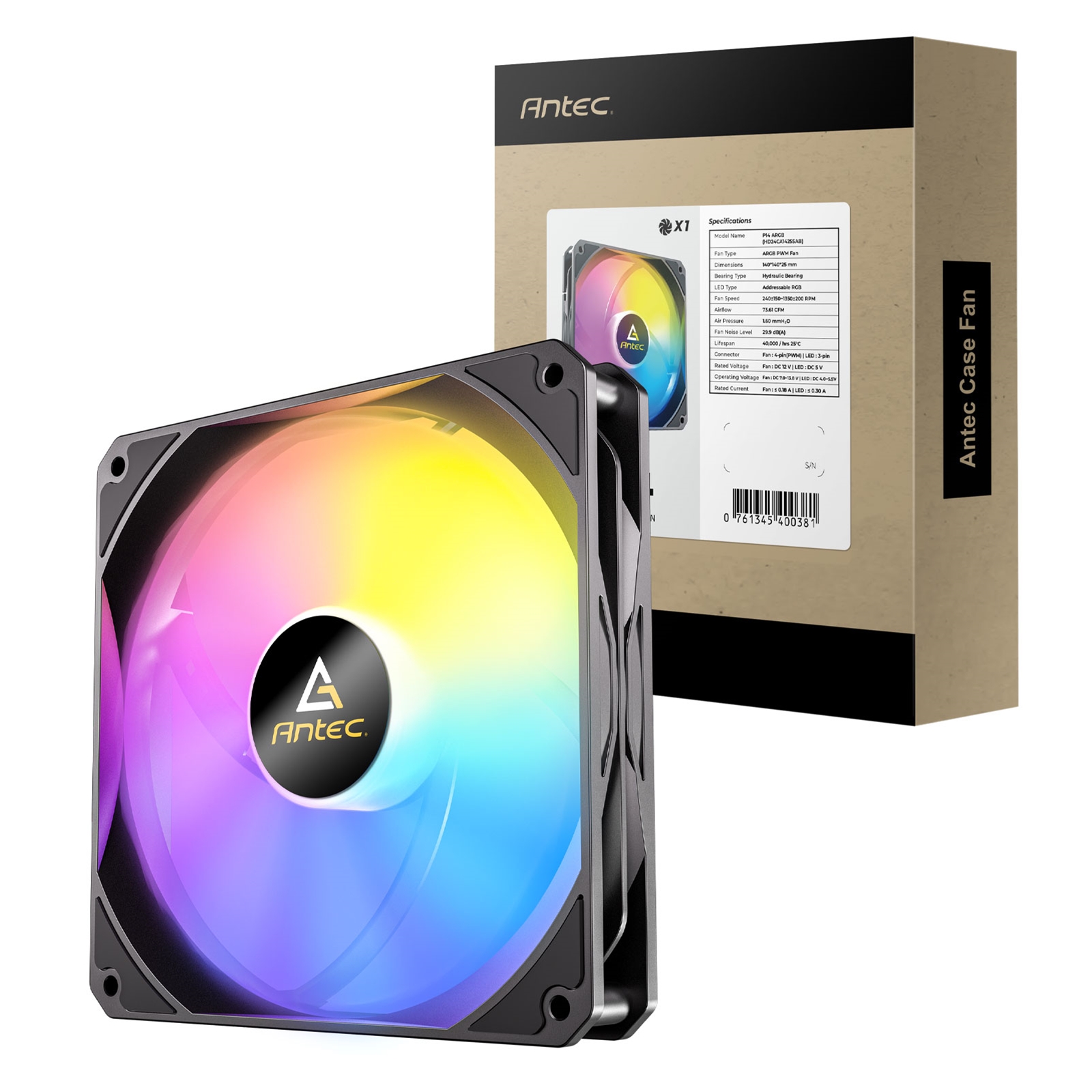 (image for) Antec P14 ARGB PWM 140mm Case Fan - Hydraulic Bearing, 240-1350 RPM, Black