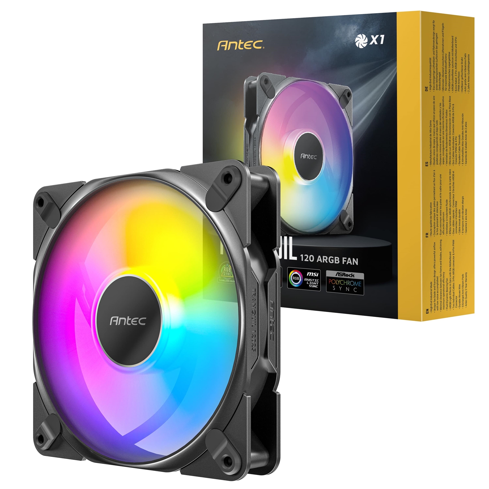 (image for) Antec Tranquil 120mm ARGB PWM Fan - Quiet and Efficient Cooling with Addressable RGB Lighting