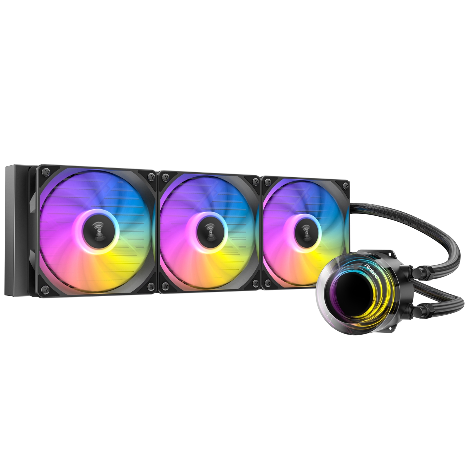 (image for) Antec Vortex Lum 360 ARGB CPU Liquid Cooler - Intel & AMD Compatible, 3 x 120mm ARGB Fans, Suspended Spiral Pump Head, Enhanced Cooling Performance