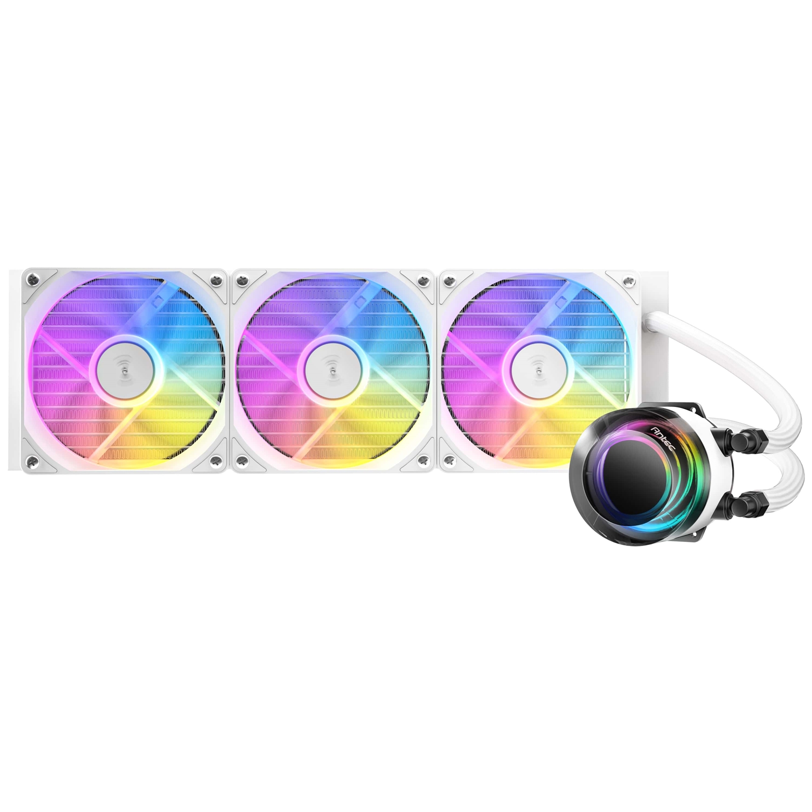 (image for) Antec Vortex Lum 360 ARGB White CPU Liquid Cooler - Intel & AMD Compatible, 3 x 120mm ARGB Fans, Suspended Spiral Pump Head, Enhanced Cooling Performance