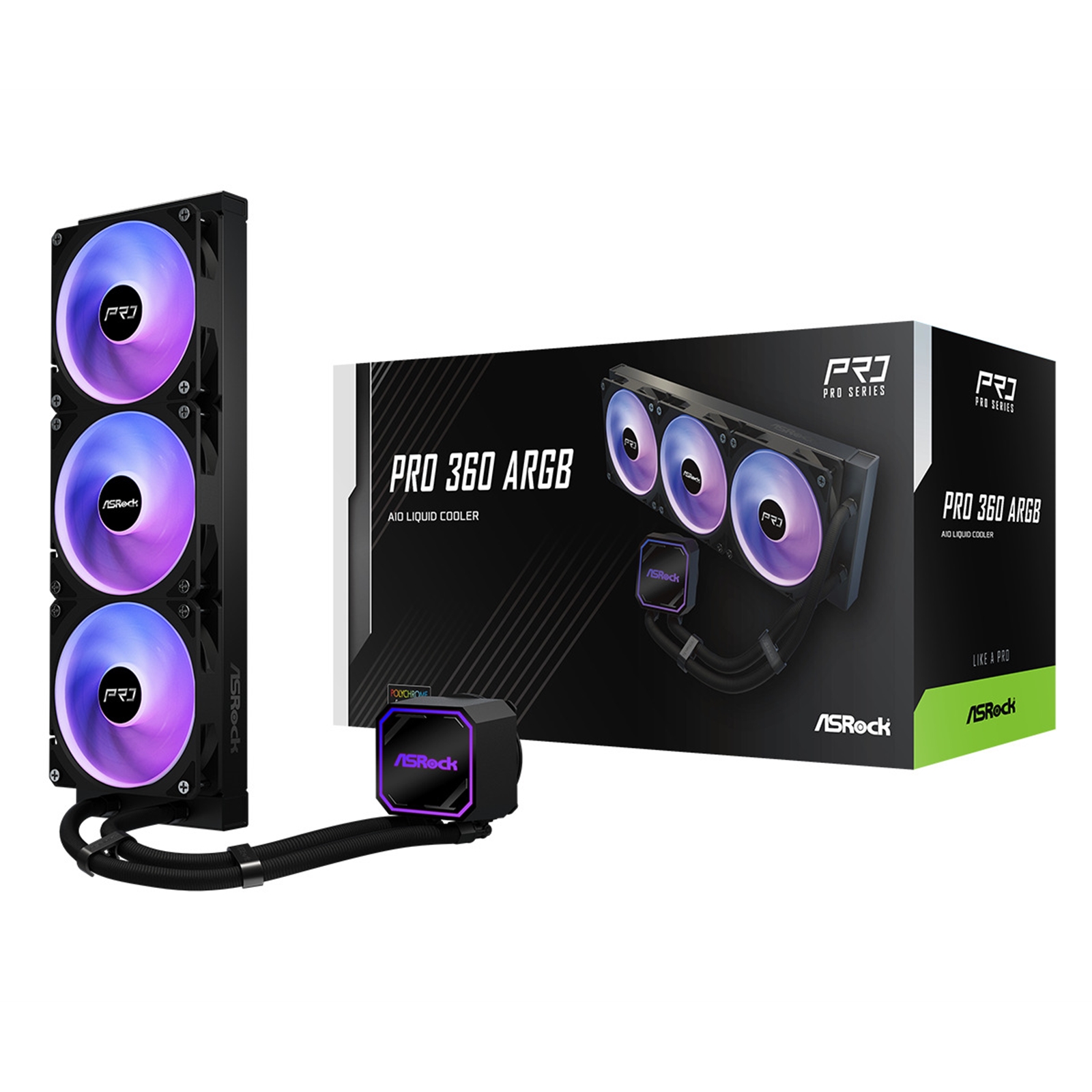 ASRock Pro 360 ARGB AIO Liquid CPU Cooler, 360mm Radiator, Triple 120mm PWM Fans, Addressable RGB, Intel LGA1700/1851 & AMD AM5/AM4 Compatible
