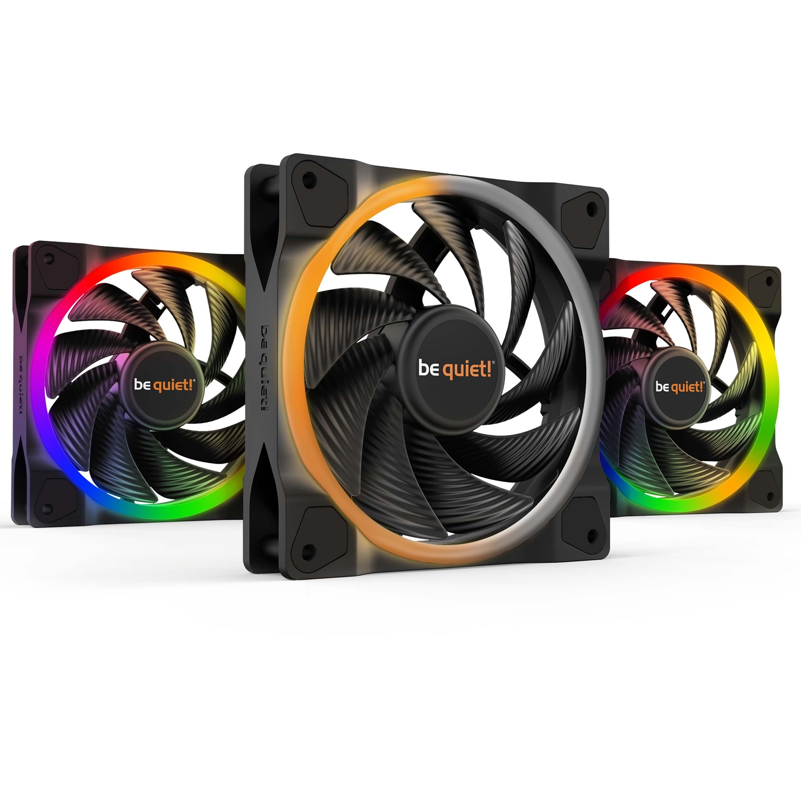 (image for) be quiet! Light Wings PWM High Speed Addressable RGB Fan Pack, 120mm, 2500RPM, 4-Pin PWM Fan & 3-Pin ARGB Connectors, Black Frame, Black Blades, ARGB Lighting on Front & Rear, Addressable RGB Hub Included