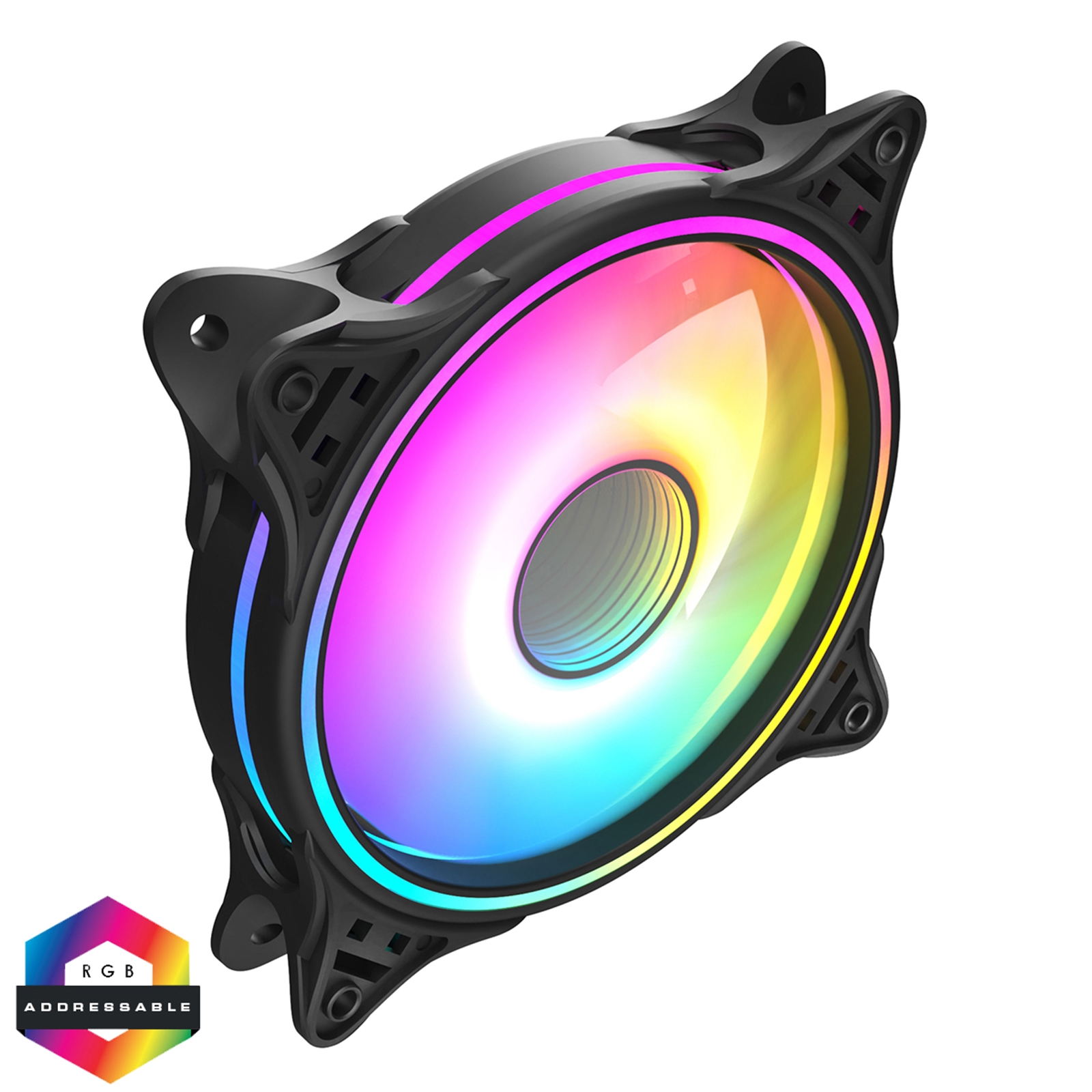 (image for) CiT Tornado FNB 120mm RGB LED Fan - High Airflow, Quiet Operation, 4-Pin PWM, Black