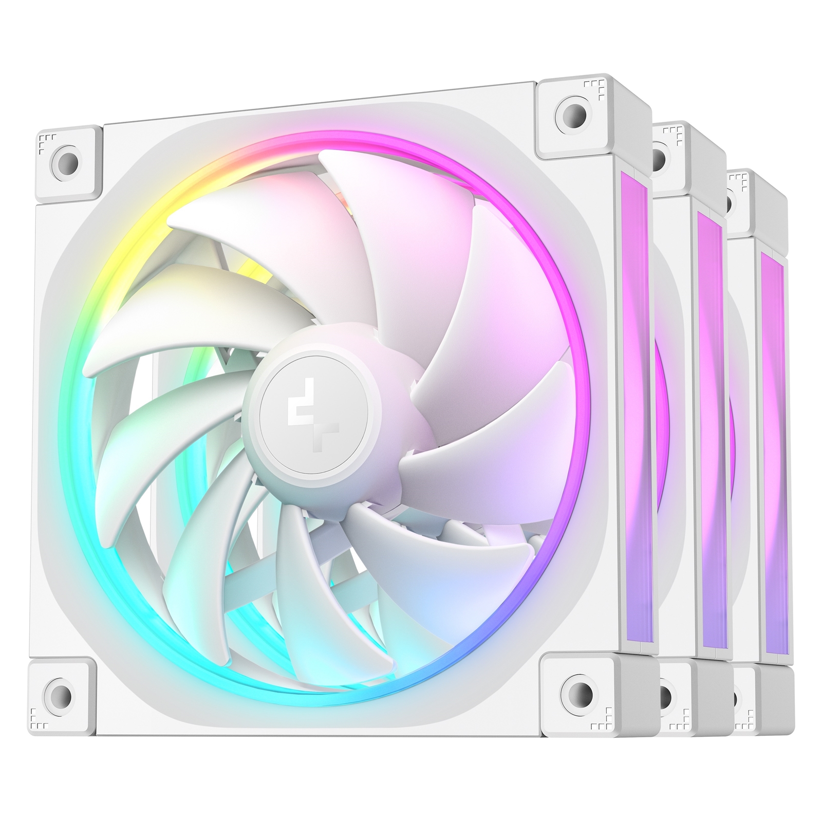 (image for) DeepCool FL12 120mm PWM 3 Pack White Fan - High Performance, Low Noise, Fluid Dynamic Bearing, 36 ARGB LEDs, 500-2150 RPM, 55 CFM Airflow, 4-Pin PWM Control