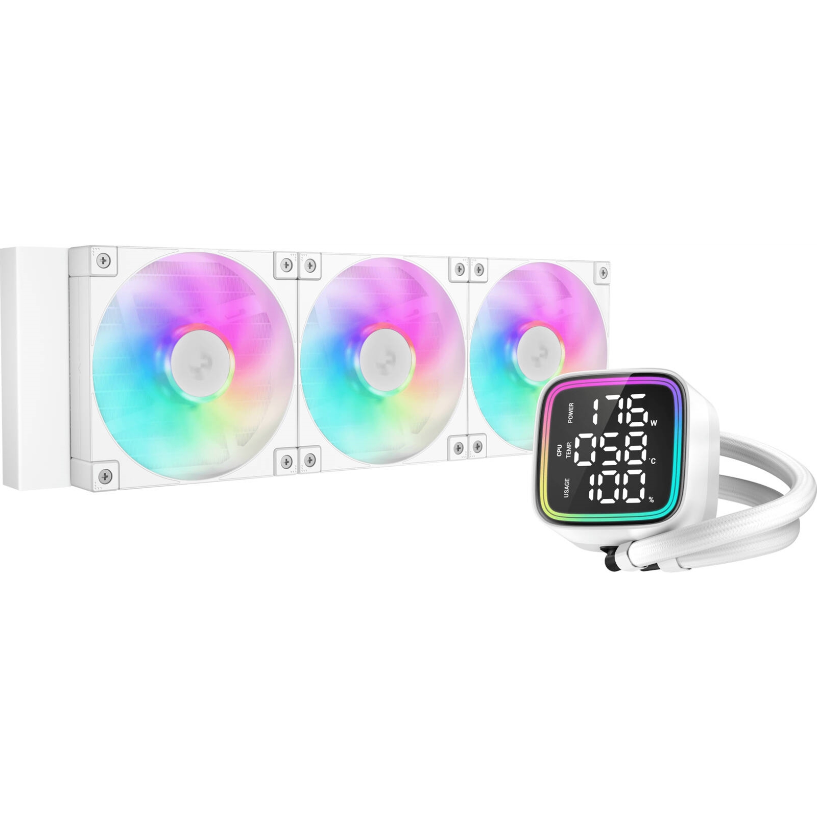 (image for) DeepCool LD 360 AIO Liquid CPU Cooler,White, Universal Socket, 360mm Radiator, PWM 2400RPM Cooling Fans, Addressable RGB LED Lighting, Fully Customizable Infinity Mirror Cap Design, Digital Display,