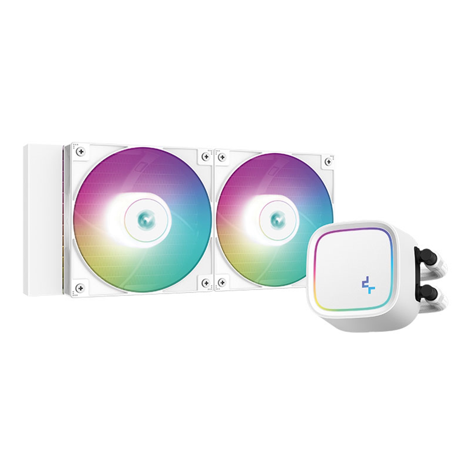 (image for) DeepCool LE520 White Universal AiO Cooler with 2 x 120mm ARGB PWM Fans, Copper Heatsink, Aluminium Radiator, Intel/ AMD Compatible