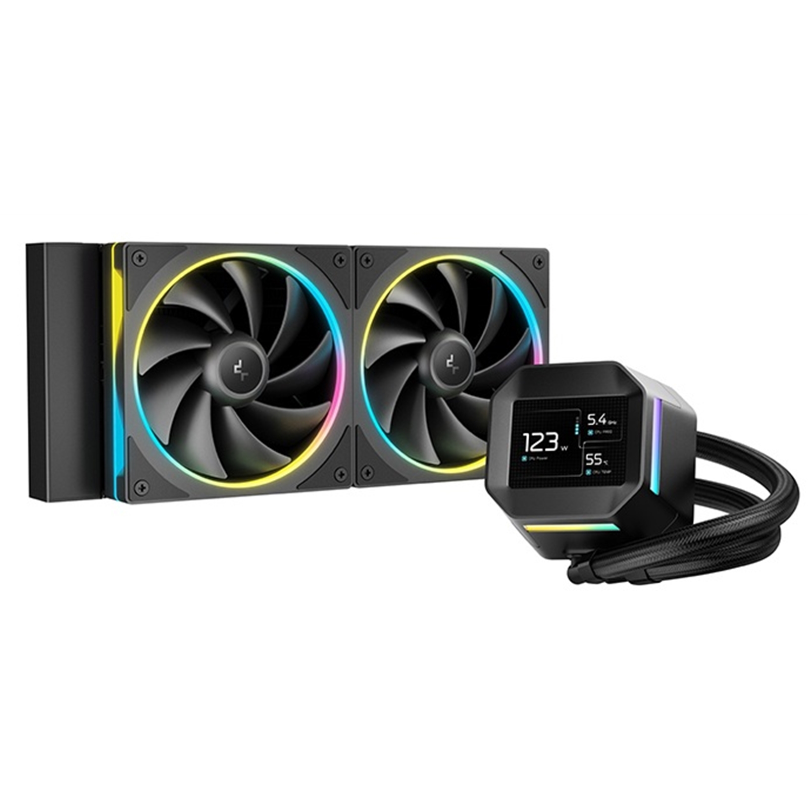 (image for) DeepCool LM240 Liquid CPU Cooler with 2.4" IPS Display, 240mm AIO, Dual 120mm ARGB Fans, Anti-Leak Technology, PWM Pump, Intel LGA 1851/1700 & AMD AM5 Compatible, Black