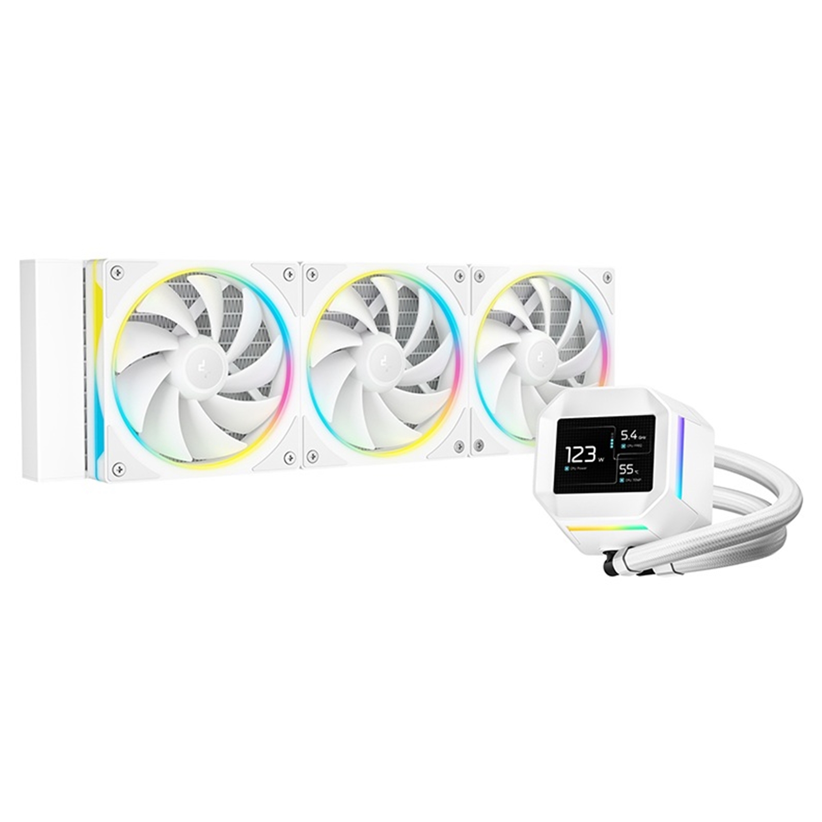 DeepCool LM360 Liquid CPU Cooler with 2.4" IPS Display, 360mm AIO, Triple 120mm ARGB Fans, Anti-Leak Technology, PWM Pump, Intel LGA 1851/1700 & AMD AM5 Compatible, White