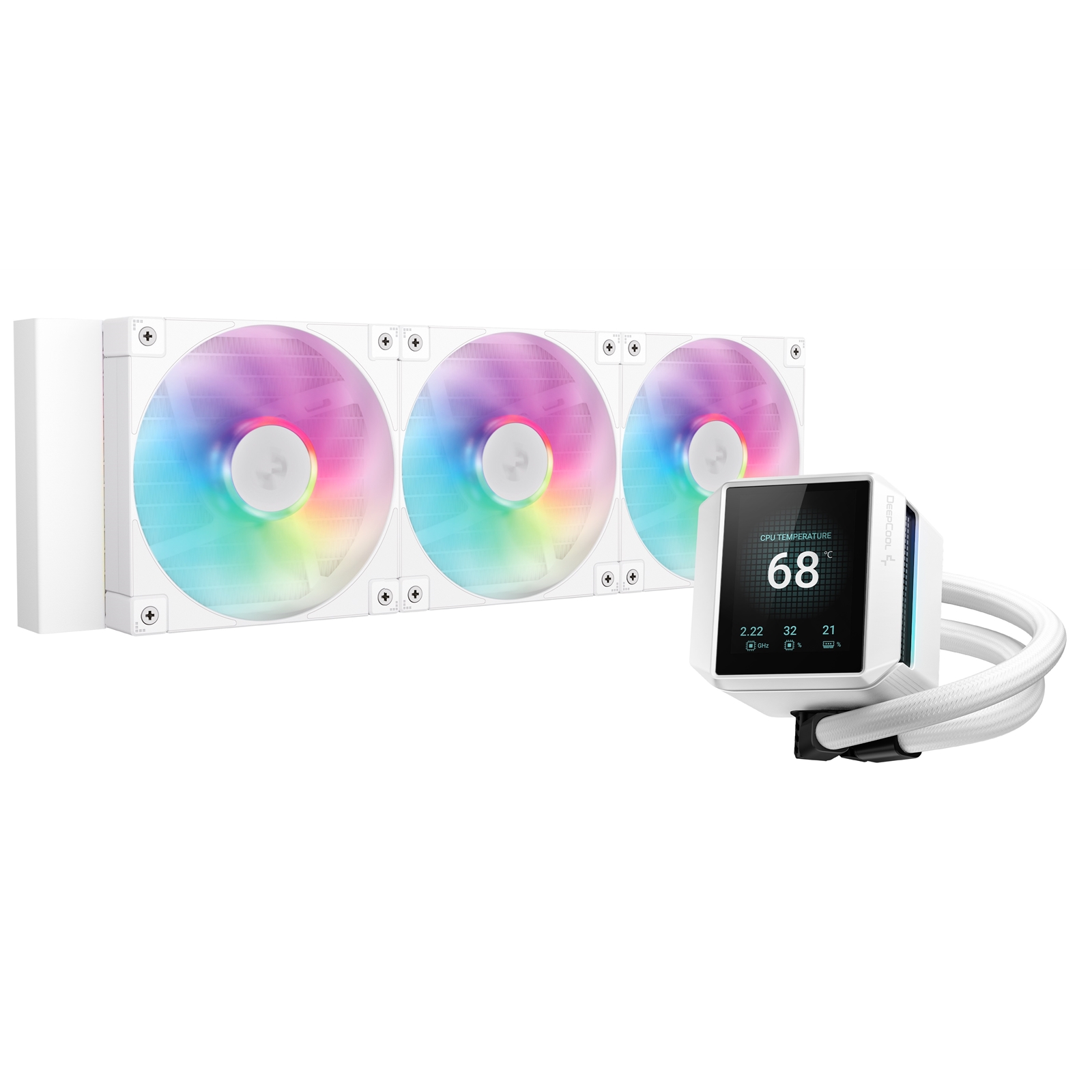 (image for) DeepCool Mystique 360 WH ARGB Liquid CPU Cooler with 2.83" TFT LCD Display, 360mm Radiator, Addressable RGB Fans, Hydro Bearing, and Wide Compatibility for Intel & AMD Sockets