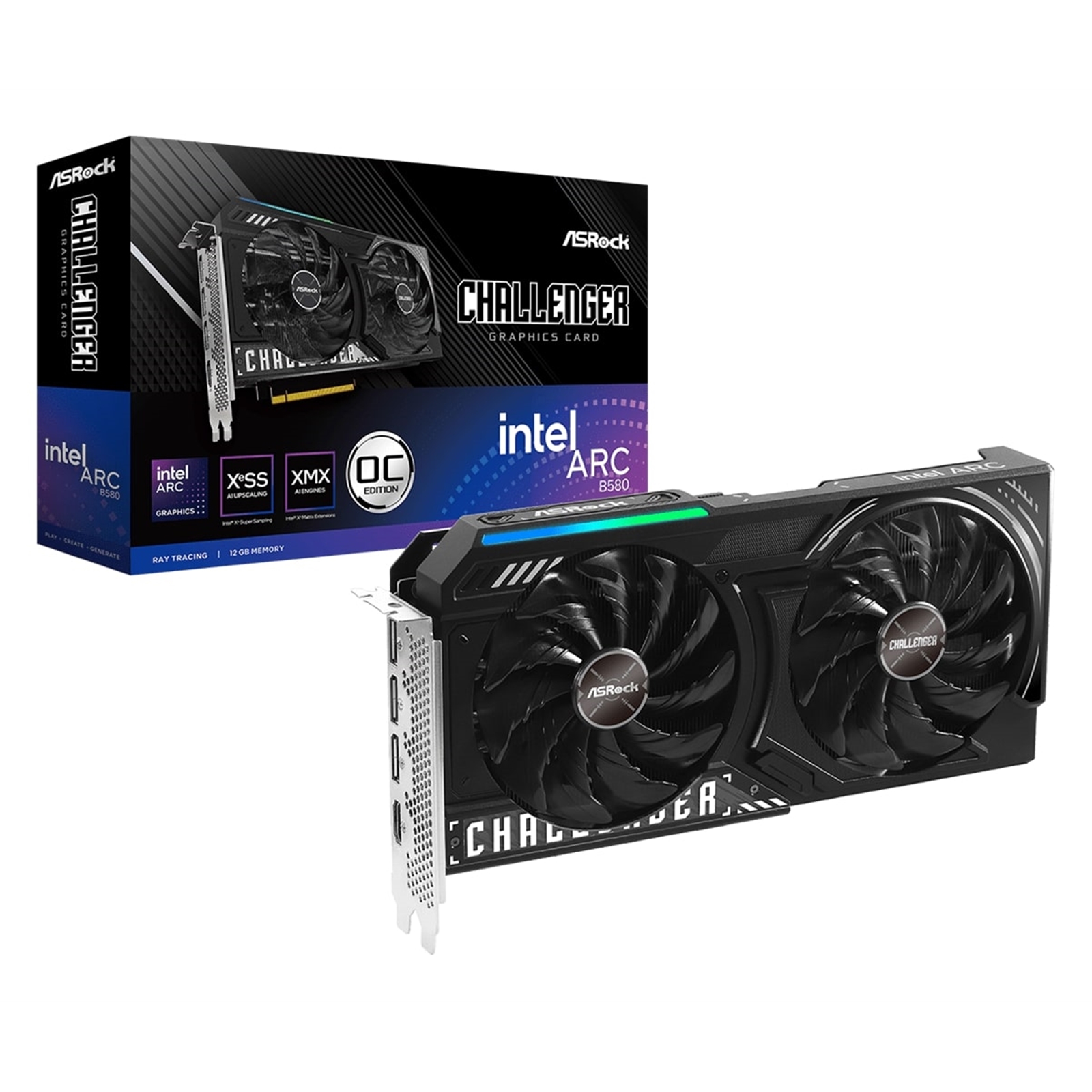 (image for) ASRock Intel Arc B580 Challenger 12GB OC Graphics Card, 12GB GDDR6, 2740 MHz Base Clock, Dual Fan, 3x DisplayPorts / 1x HDMI Port