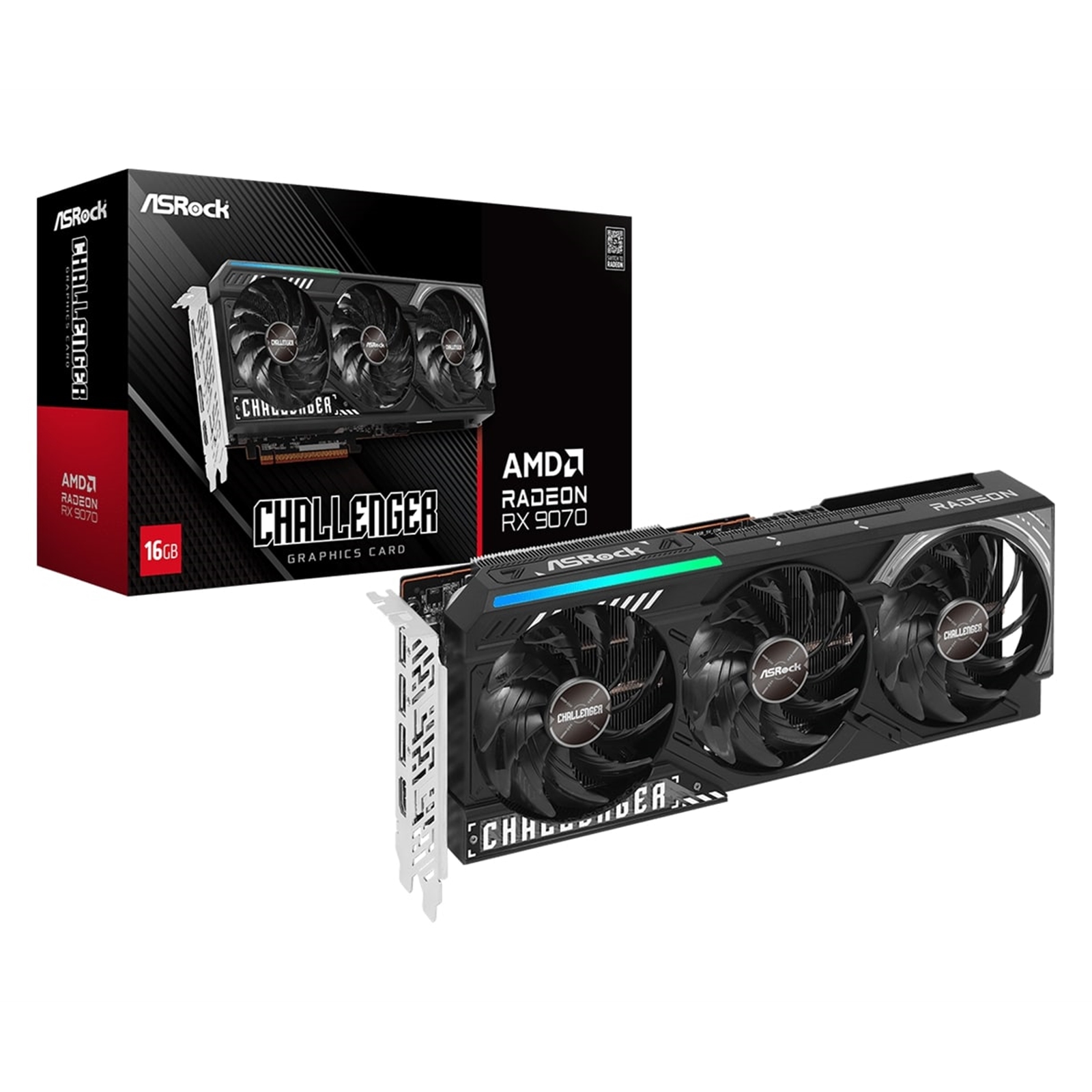 (image for) ASRock AMD Radeon RX 9070 Challenger OC Graphics Card, 16GB GDDR6, 3584 Streams, 2520 MHz Boost Clock, Triple Fan, RGB, 3x DisplayPorts / 1x HDMI Ports
