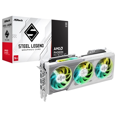 ASRock AMD Radeon RX 9070 XT Steel Legend 16GB GDDR6 Graphics Card, 4096 Streams, 2970MHz Boost Clock, Triple Fan, 3x DisplayPorts / 1x HDMI Port