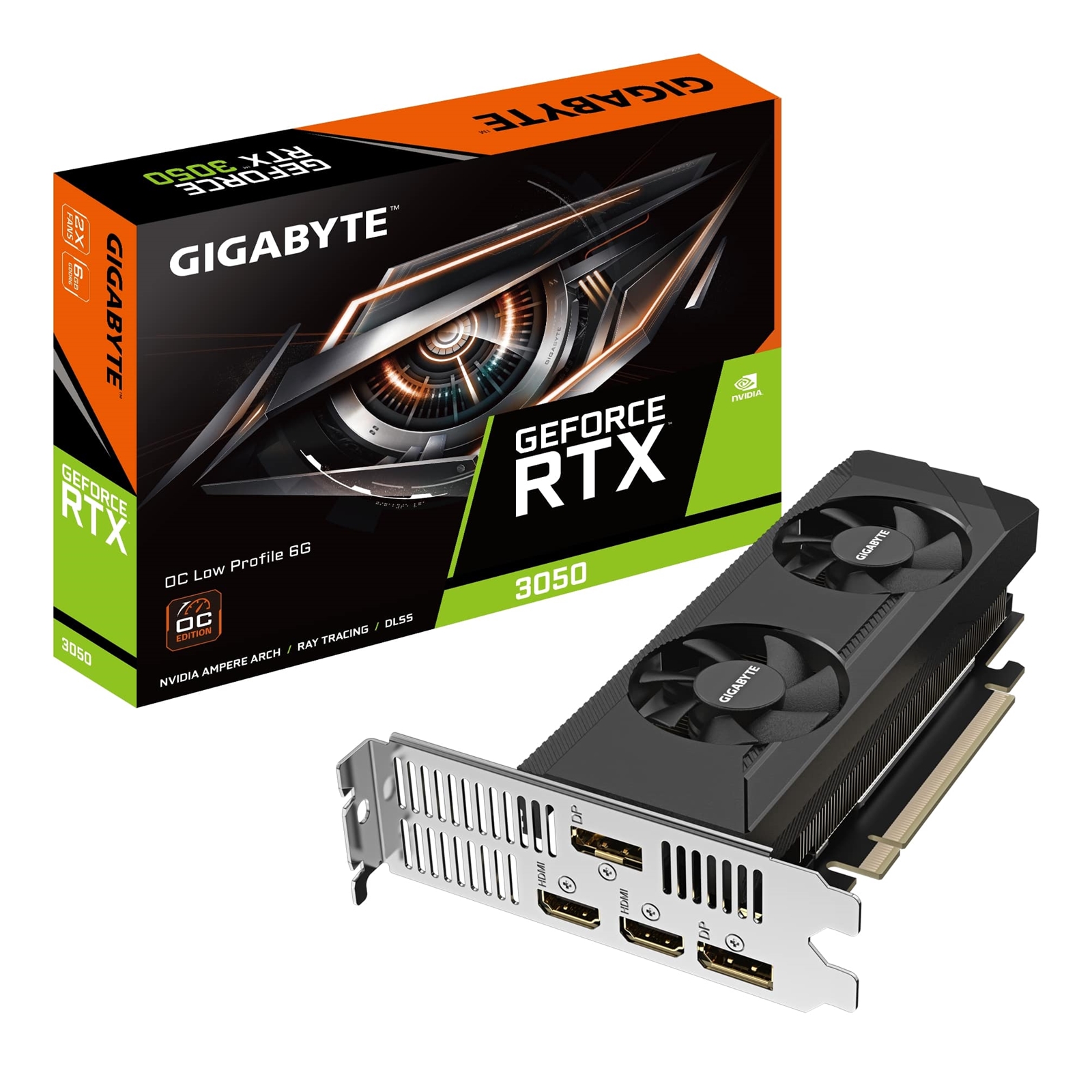 (image for) Gigabyte NVIDIA GeForce RTX 3050 OC Low Profile 6G Graphics Card, 6GB GDDR6, 2304 CUDA Cores, 1477 MHz Core Clock, Dual Fan, 2x DisplayPorts / 2x HDMI Ports