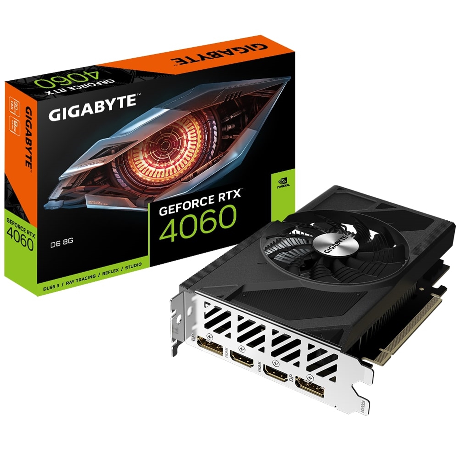 (image for) Gigabyte NVIDIA GeForce RTX 4060 D6 8G Graphics Card, 8GB GDDR6, 3072 CUDA Cores, 2460 MHz Core Clock, Single Fan, 2x DisplayPorts / 2x HDMI Ports