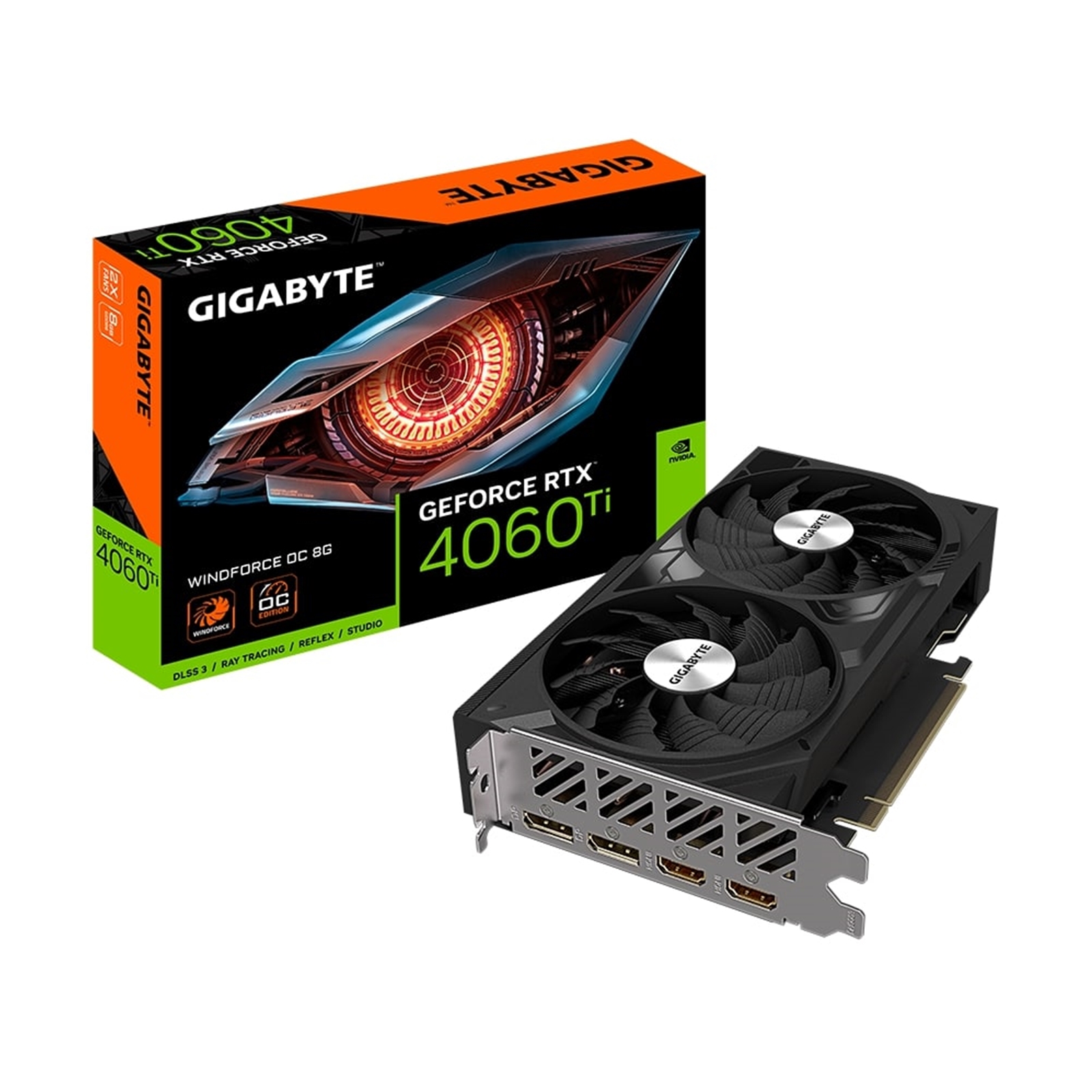 (image for) Gigabyte NVIDIA GeForce RTX 4060 Ti WINDFORCE OC 8G Graphics Card, 8GB GDDR6, 4352 CUDA Cores, 2550 MHz Core Clock, Dual Fan, 2x DisplayPorts / 2x HDMI Ports
