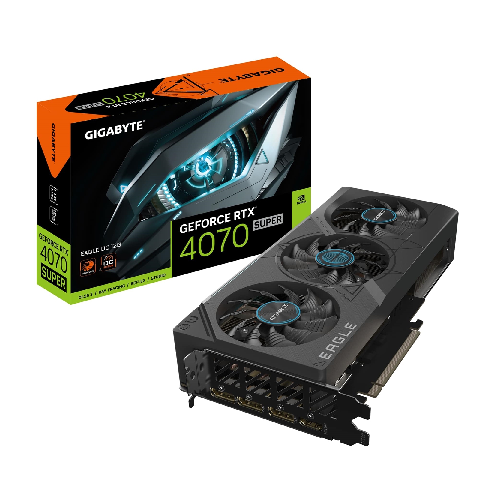 (image for) Gigabyte NVIDIA GeForce RTX 4070 SUPER EAGLE OC 12G Graphics Card, 12GB GDDR6X, 7168 CUDA Cores, 2535 MHz Core Clock, Triple Fan, RGB, 3x DisplayPorts / 1x HDMI Port