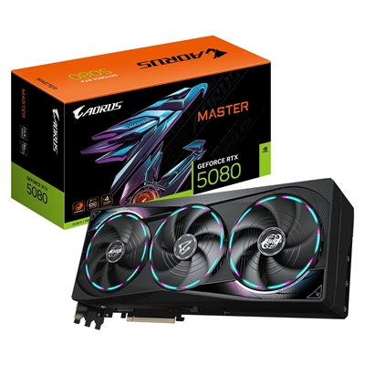 Gigabyte NVIDIA GeForce RTX 5080 AORUS MASTER 16GB GDDR7 Graphics Card, 10752 CUDA Cores, 2805 MHz Core Clock, Triple Fan, RGB, 3x DisplayPorts / 1x HDMI Port