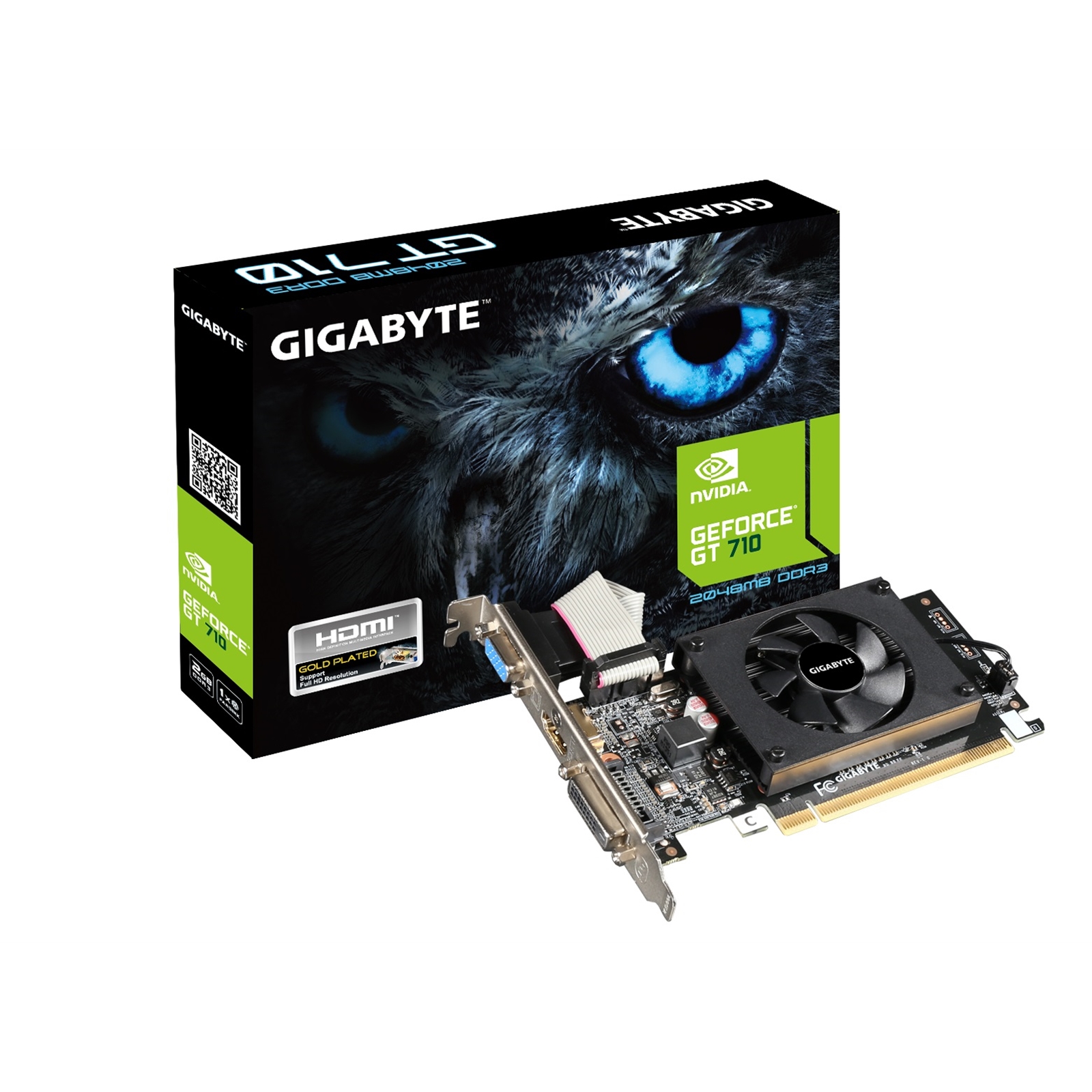 (image for) Gigabyte NVIDIA GeForce GT 710 2GB DDR3 Low Profile Graphics Card, 954 MHz Core Clock, Single Fan, 1x DVI-D / 1x D-Sub / 1x HDMI Ports