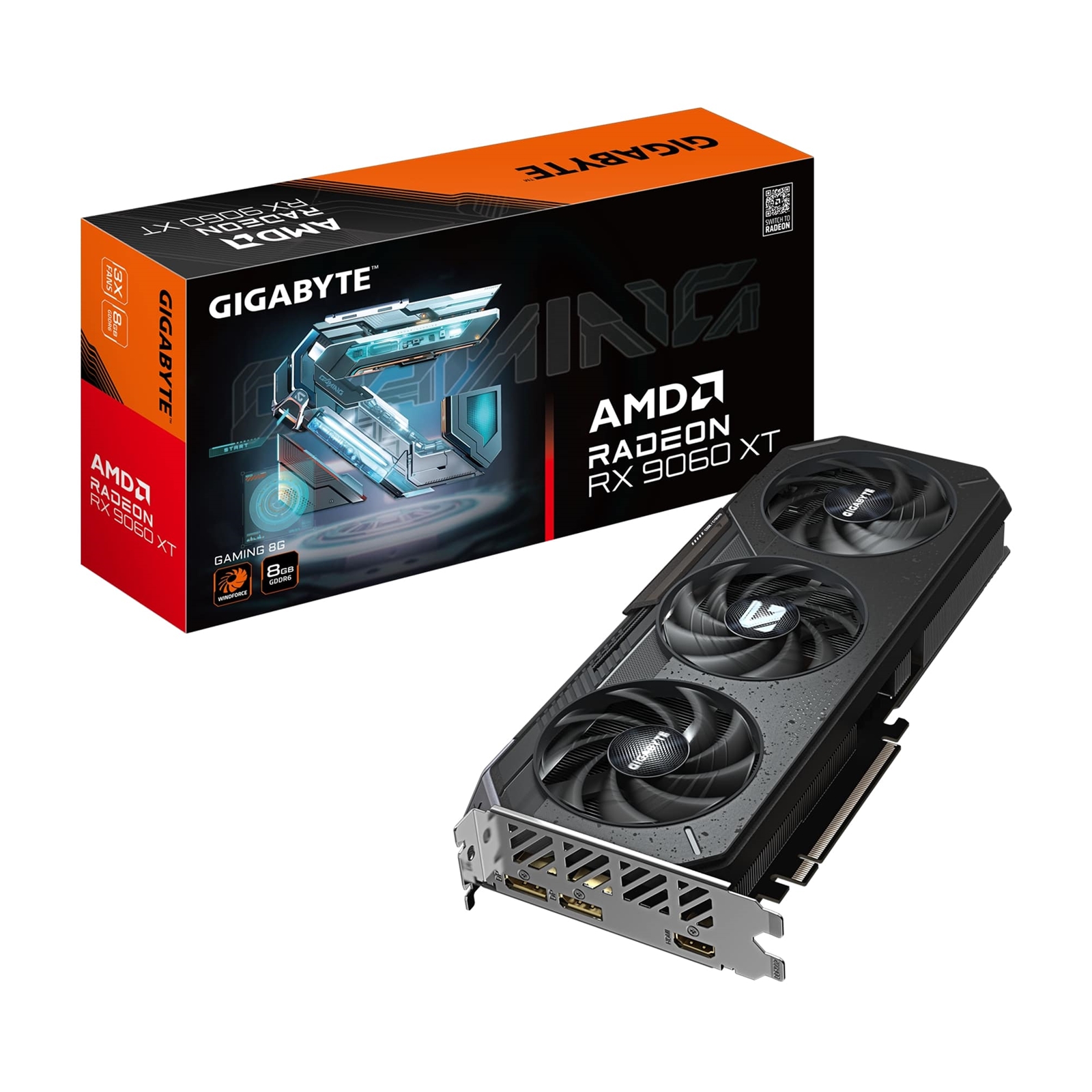 Gigabyte Radeon RX 9060 XT GAMING 8GB GDDR6 Graphics Card, 2048 Streams, 3130 MHz Boost Clock, Triple Fan, RGB, 2x DisplayPorts / 1x HDMI Ports