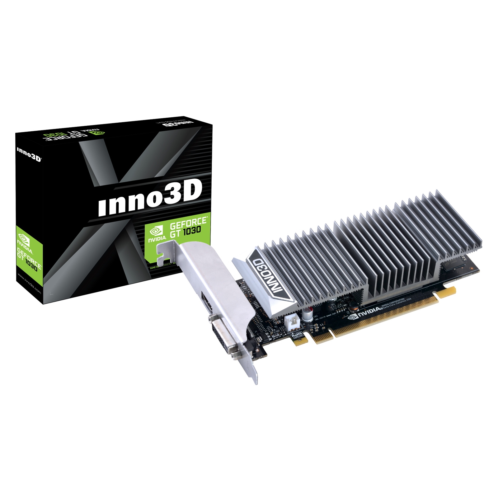(image for) Inno3D NVIDIA GeForce GT 1030 2GB GDDR5 Graphics Card, 2GB GDDR5, 384 CUDA Cores, 1468 MHz Boost Clock, Passive Cooling, 1x DVI-D / 1x HDMI Port