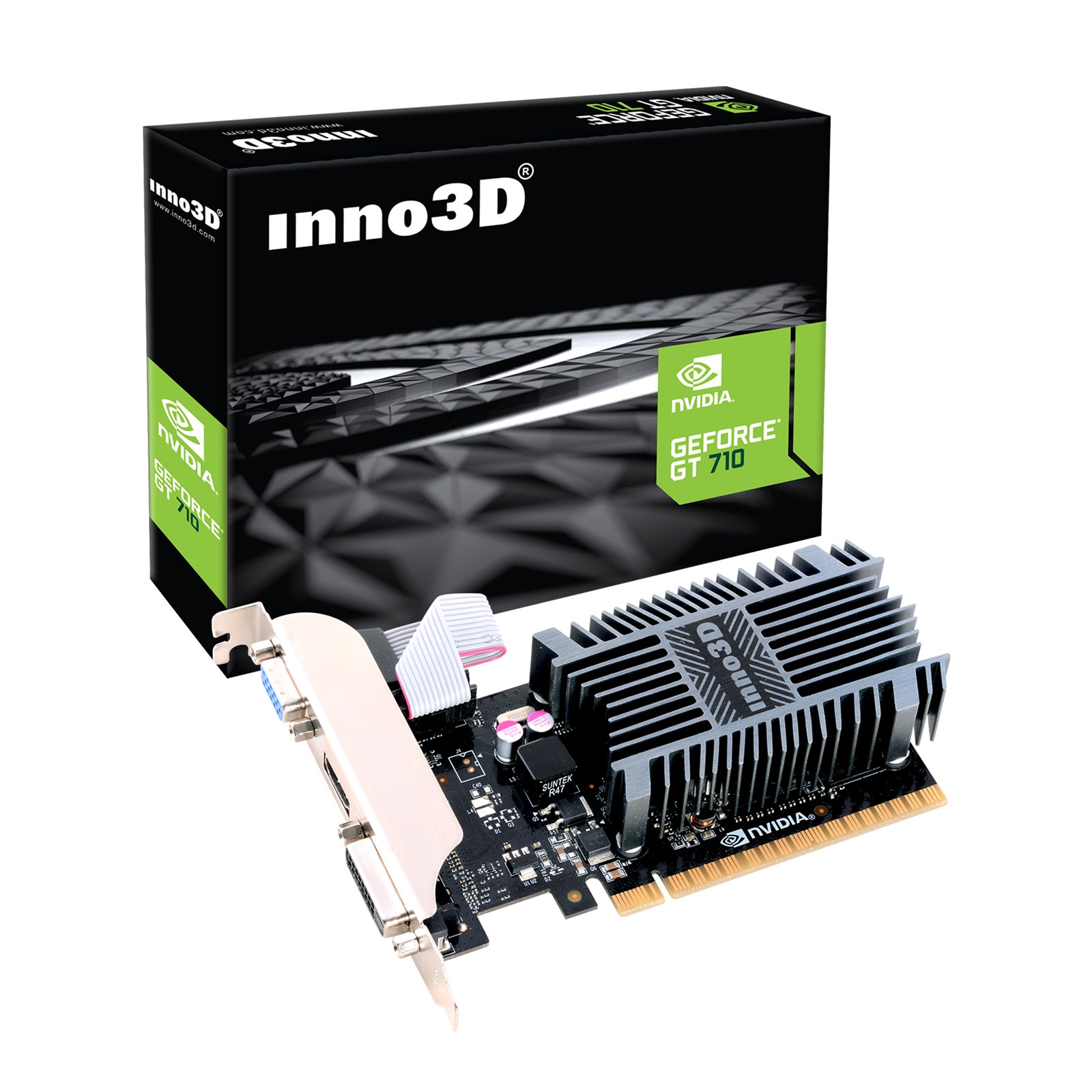 (image for) Inno3D NVIDIA GeForce GT 710 2GB SDDR3 LP Graphics Card, 2GB SDDR3, 192 CUDA Cores, 594 MHz Base Clock, Passive Cooling, 1x DVI-D / 1x HDMI Port / 1x VGA