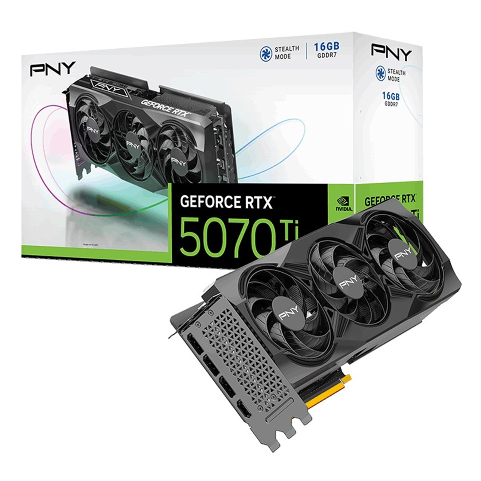 PNY NVIDIA GEFORCE RTX 5070 Ti 16GB, GDDR7 Graphics Card, 8960 CUDA Cores, 2295 MHz Core Clock, Triple Fan, 3x Display Ports / 1x HDMI Port