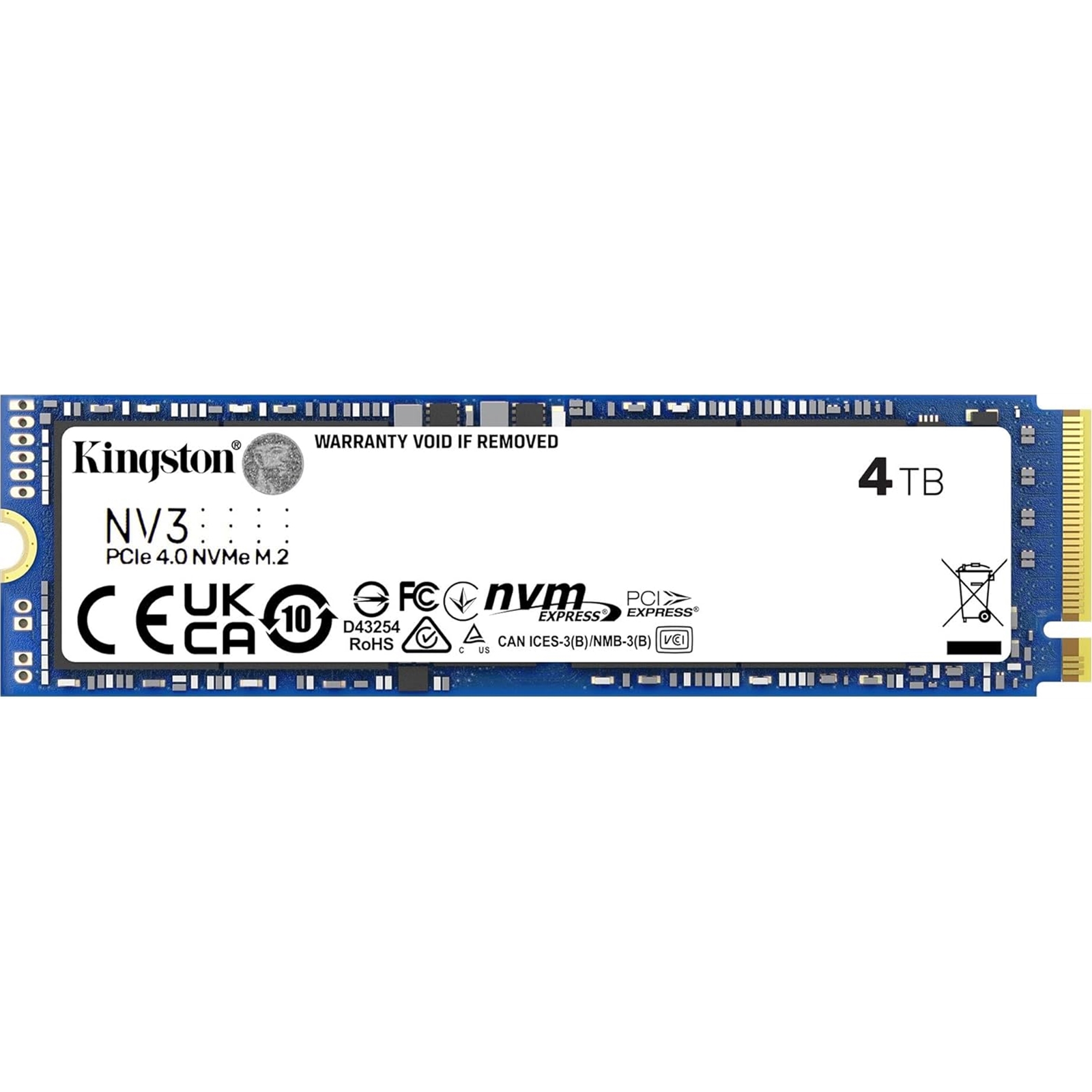 (image for) Kingston NV3 (SNV3S/4000G) 4TB NVMe SSD, M.2 Interface, PCIe Gen4, 2280, Read 6000 MB/s, Write 5000 MB/s, 3 Year Warranty